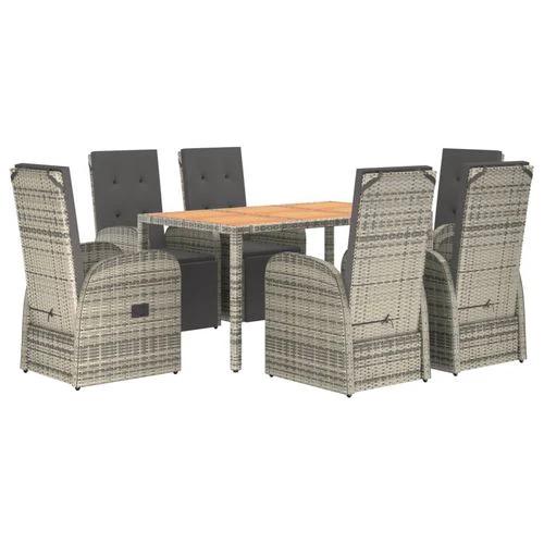 vidaXL 7 Piece Garden Dining Set Grey Poly Rattan&Solid Wood Acacia by vidaXL
