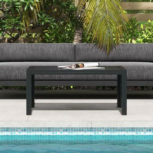 Outsunny Outdoor Side Table Garden Table with Steel Frame and Slat Top Black by Outsunny