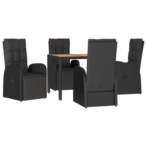 vidaXL 5 Piece Garden Dining Set Black Poly Rattan&Solid Wood Acacia - Garden Set