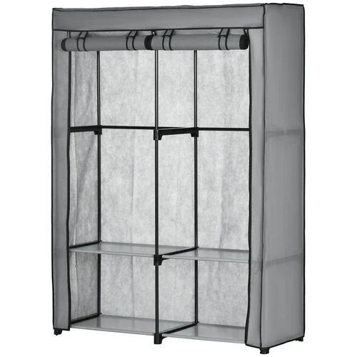 Durable Portable Fabric Wardrobe 170x118x49 cm with 4 Shelves and 2 Hanging Rails for Easy Storage and Organization - Wardrobe