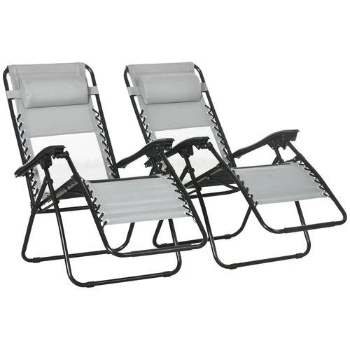 Foldable Garden Recliner Chair Set of 2 w/ Footstool & Headrest, Grey by Outsunny