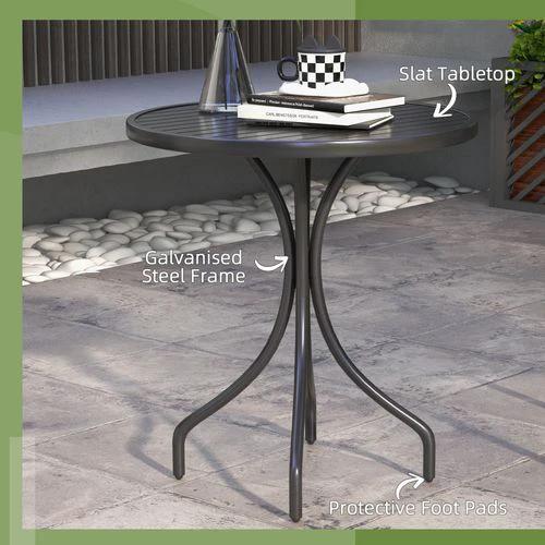 Outsunny Outsunny Round Garden Table Outdoor Side Table with Steel Frame Slat Top Black - Garden Table
