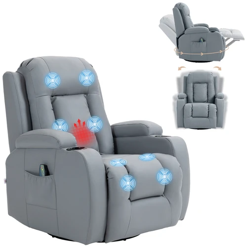 HOMCOM Manual Recliner Chair with 8 Massage Functions and Heat for Ultimate Relaxation in Light Grey - Recliner