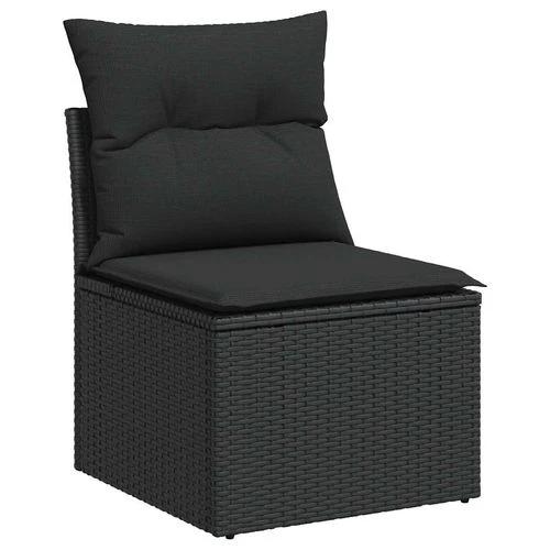 vidaXL 4 Piece Garden Sofa Set with Cushions Black Poly Rattan Acacia by vidaXL
