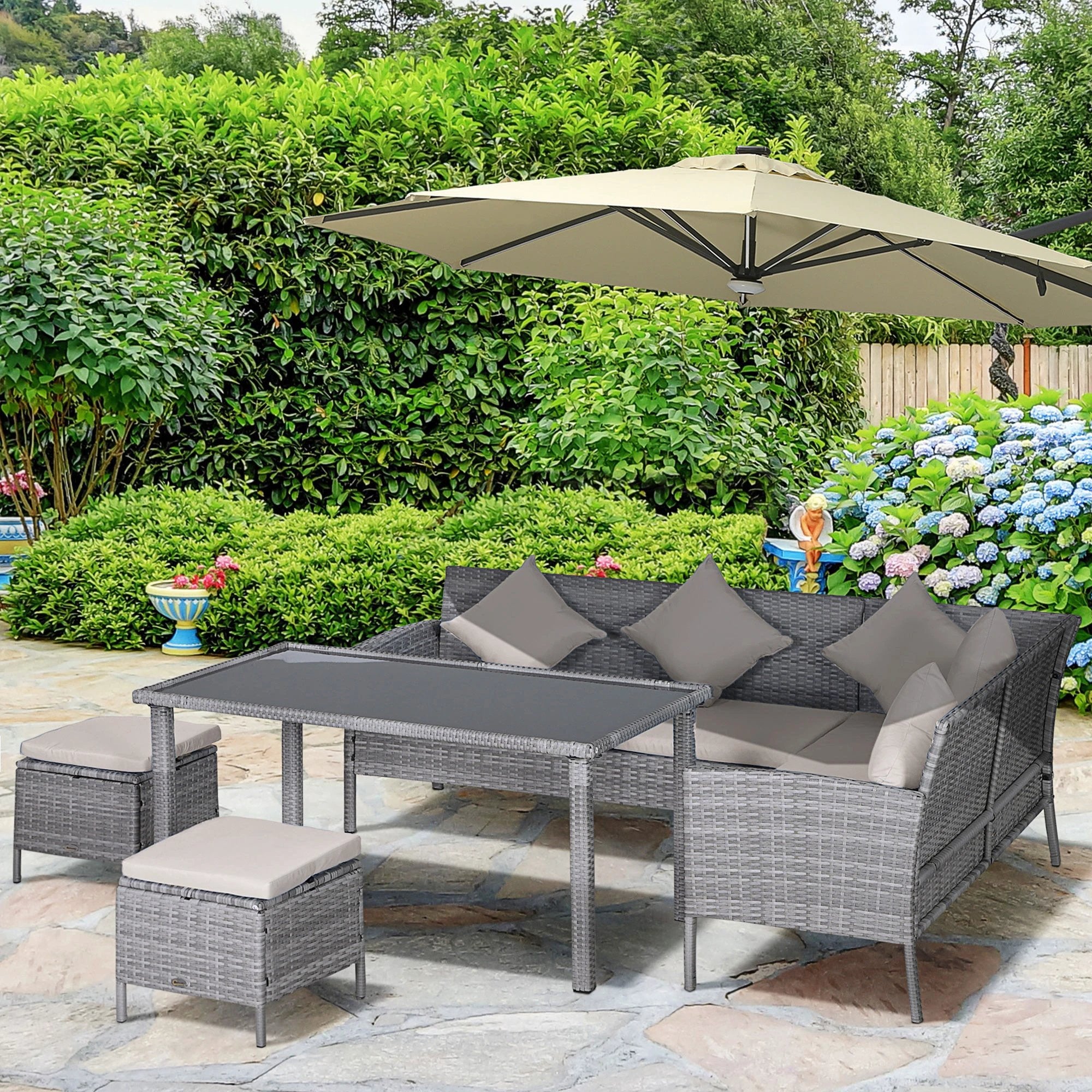 5 Pcs Rattan Wicker Furniture Patio Dining Table Stool Chaise Lounge Set by Outsunny