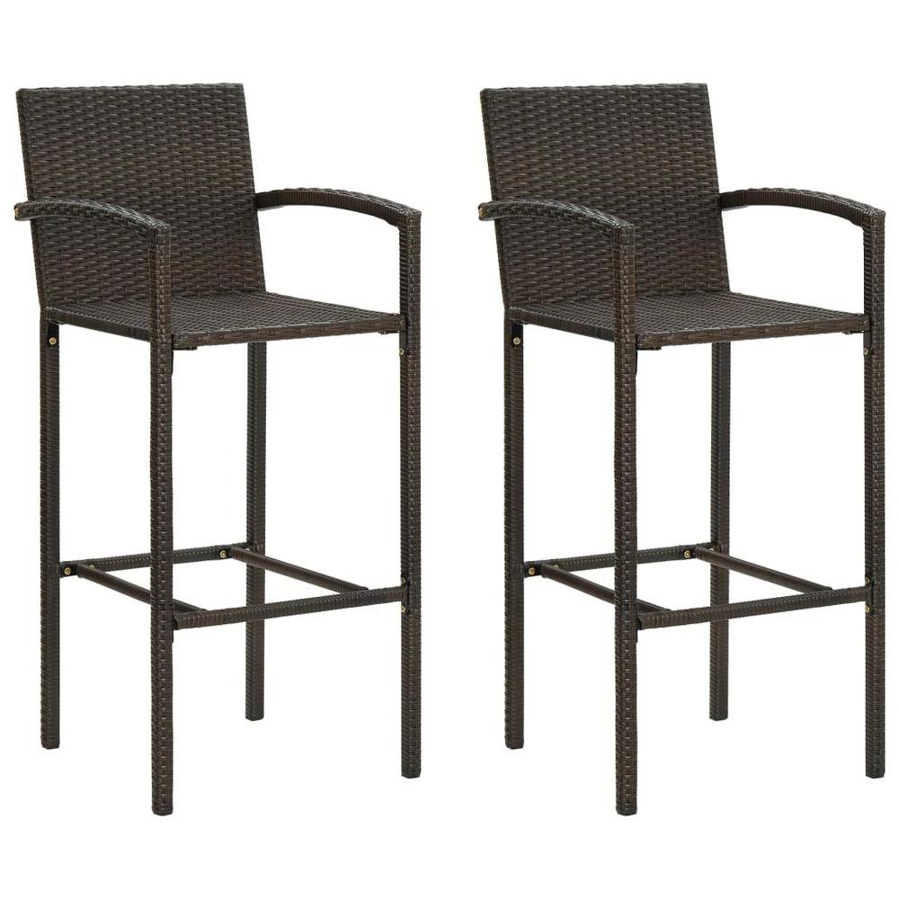 Bar Stools 2 pcs vidaXL Brown Poly Rattan by vidaXL