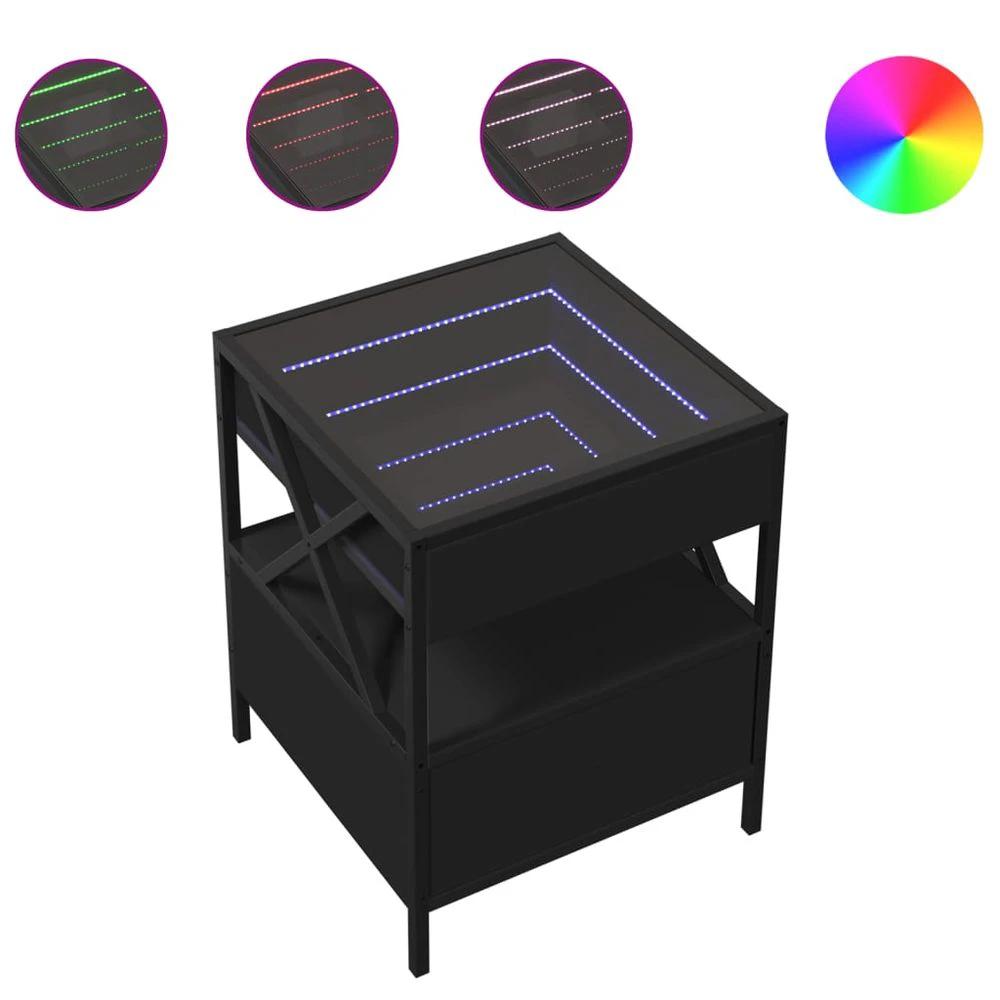 vidaXL Bedside Table with Infinity LED Black vidaXL 40x40x51 cm - Nightstands Bedside Table