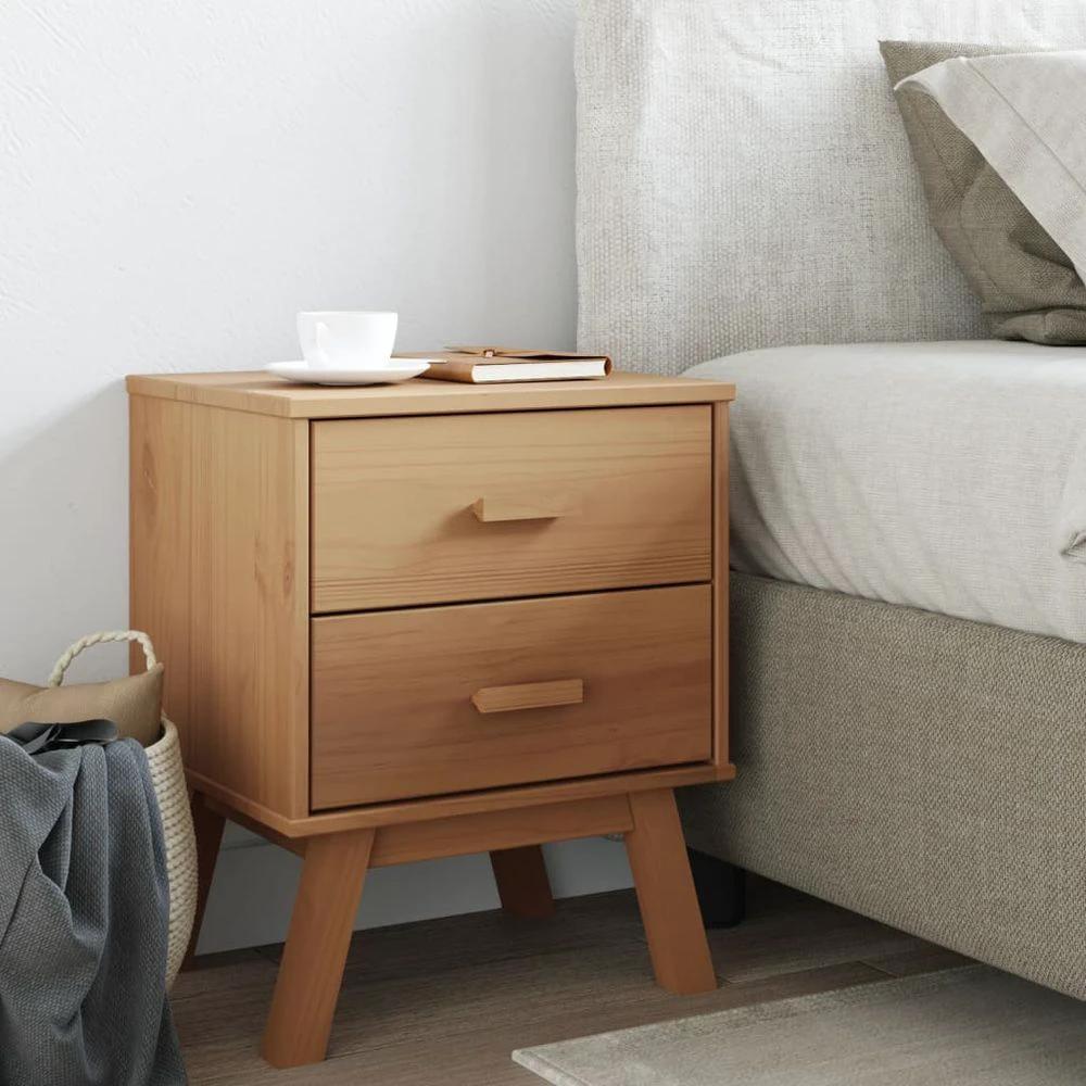 vidaXL Bedside Cabinet OLDEN vidaXL Brown Solid Wood Pine - Nightstands Bedside Table