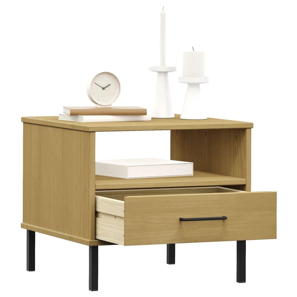 vidaXL Bedside Table with Metal Legs Brown vidaXL Solid Wood Pine OSLO - Nightstands Bedside Table