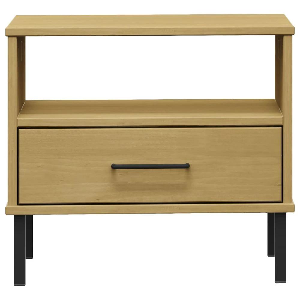 vidaXL Bedside Table with Metal Legs Brown vidaXL Solid Wood Pine OSLO - Nightstands Bedside Table