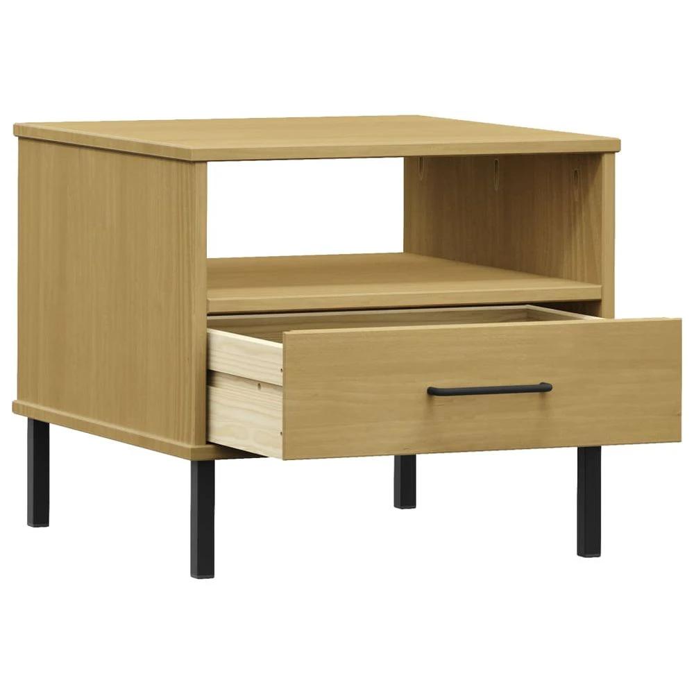 vidaXL Bedside Table with Metal Legs Brown vidaXL Solid Wood Pine OSLO - Nightstands Bedside Table