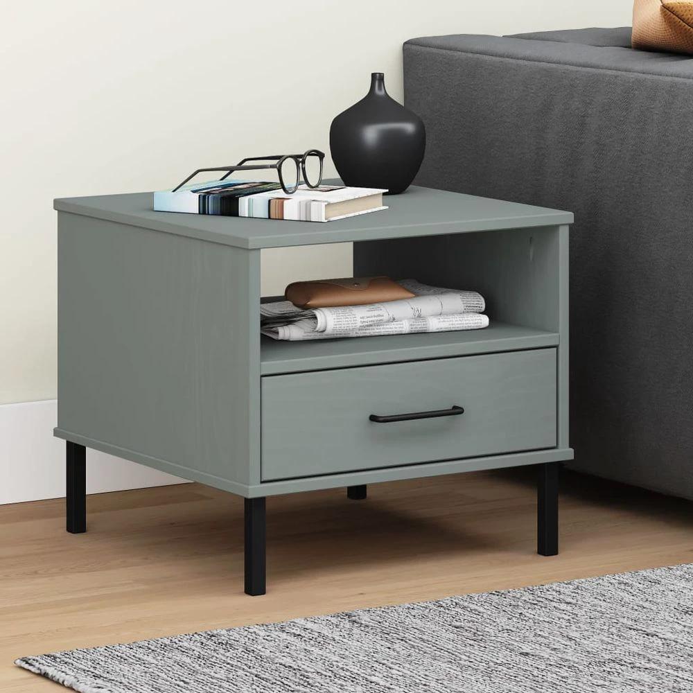 vidaXL Bedside Table with Metal Legs Brown vidaXL Solid Wood Pine OSLO - Nightstands Bedside Table