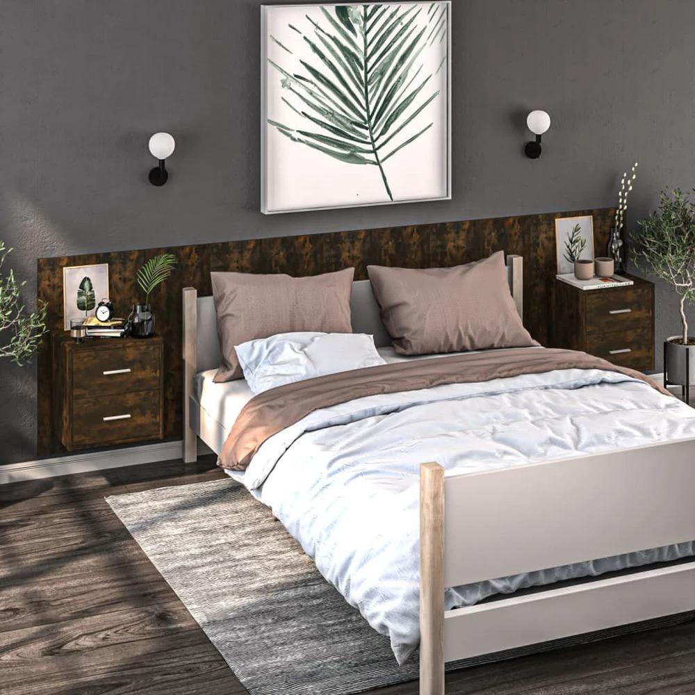 vidaXL Wall-mounted Bedside Cabinet Brown Oak - Nightstands Bedside Table