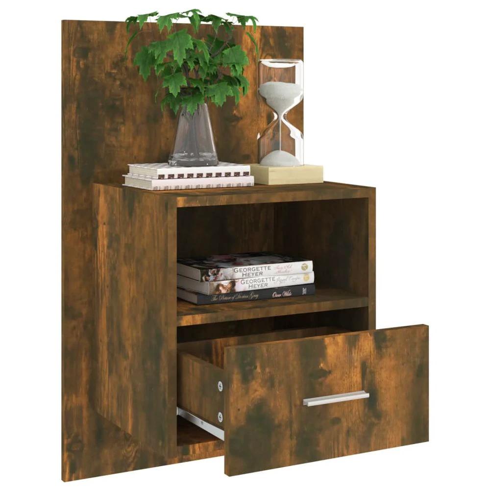 vidaXL Wall-mounted Bedside Cabinet Smoked Oak - Nightstands Bedside Table