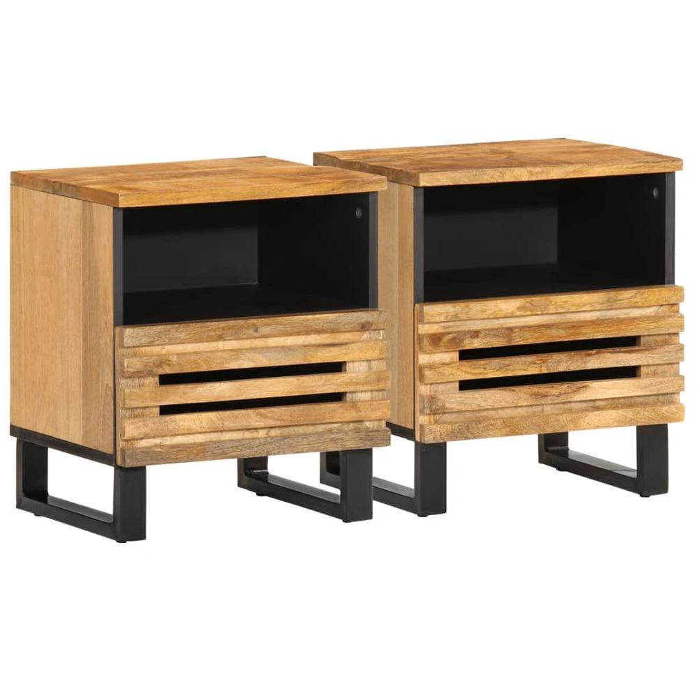 vidaXL Bedside Cabinets 2 pcs 40x33x46 cm vidaXL Solid Wood Rough Mango - Nightstands Bedside Table