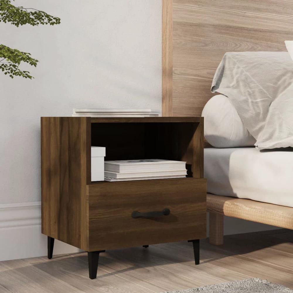 Bedside Cabinet Smoked Oak Engineered Wood vidaXL by vidaXL