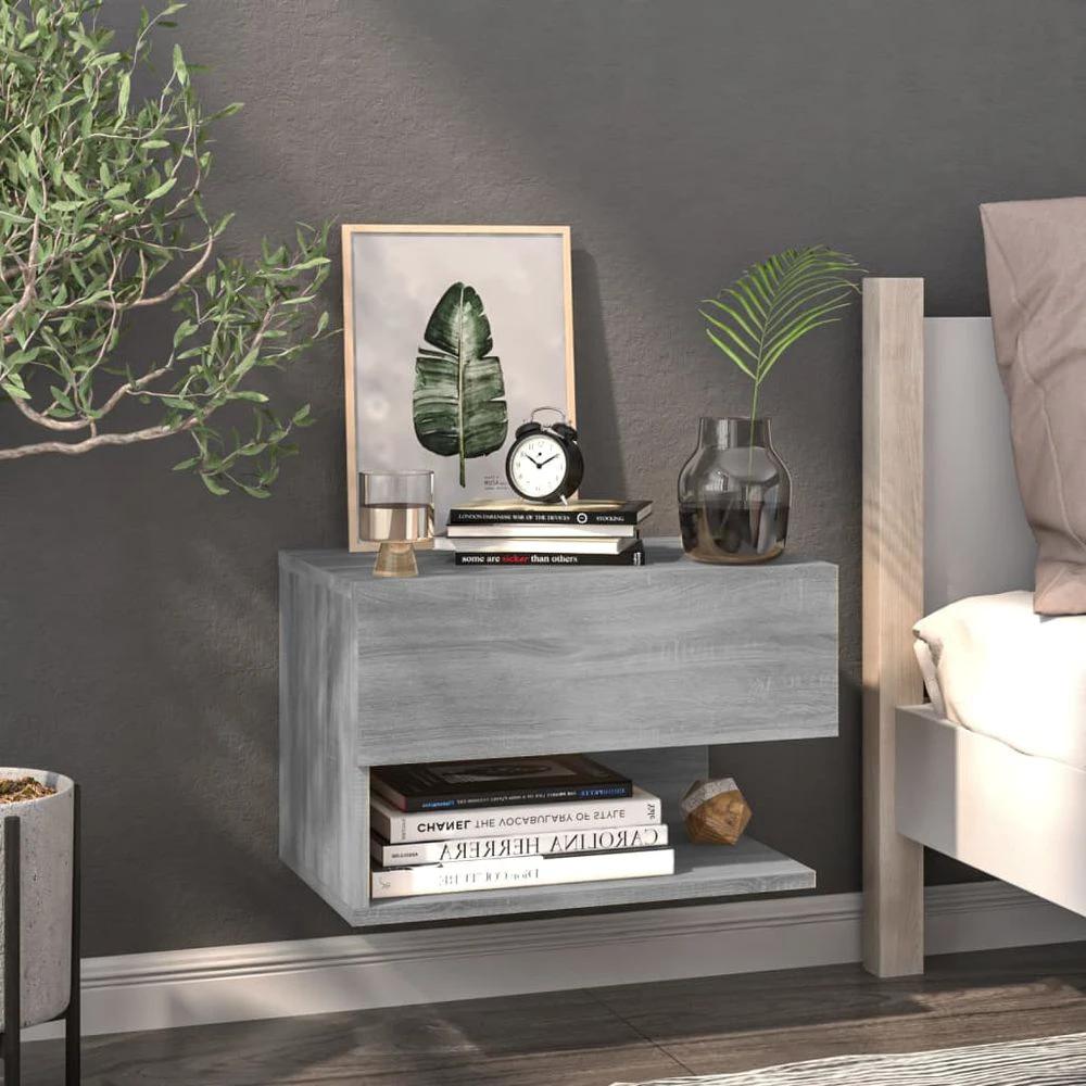 vidaXL Wall-mounted Bedside Cabinet Smoked Oak - Nightstands Bedside Table