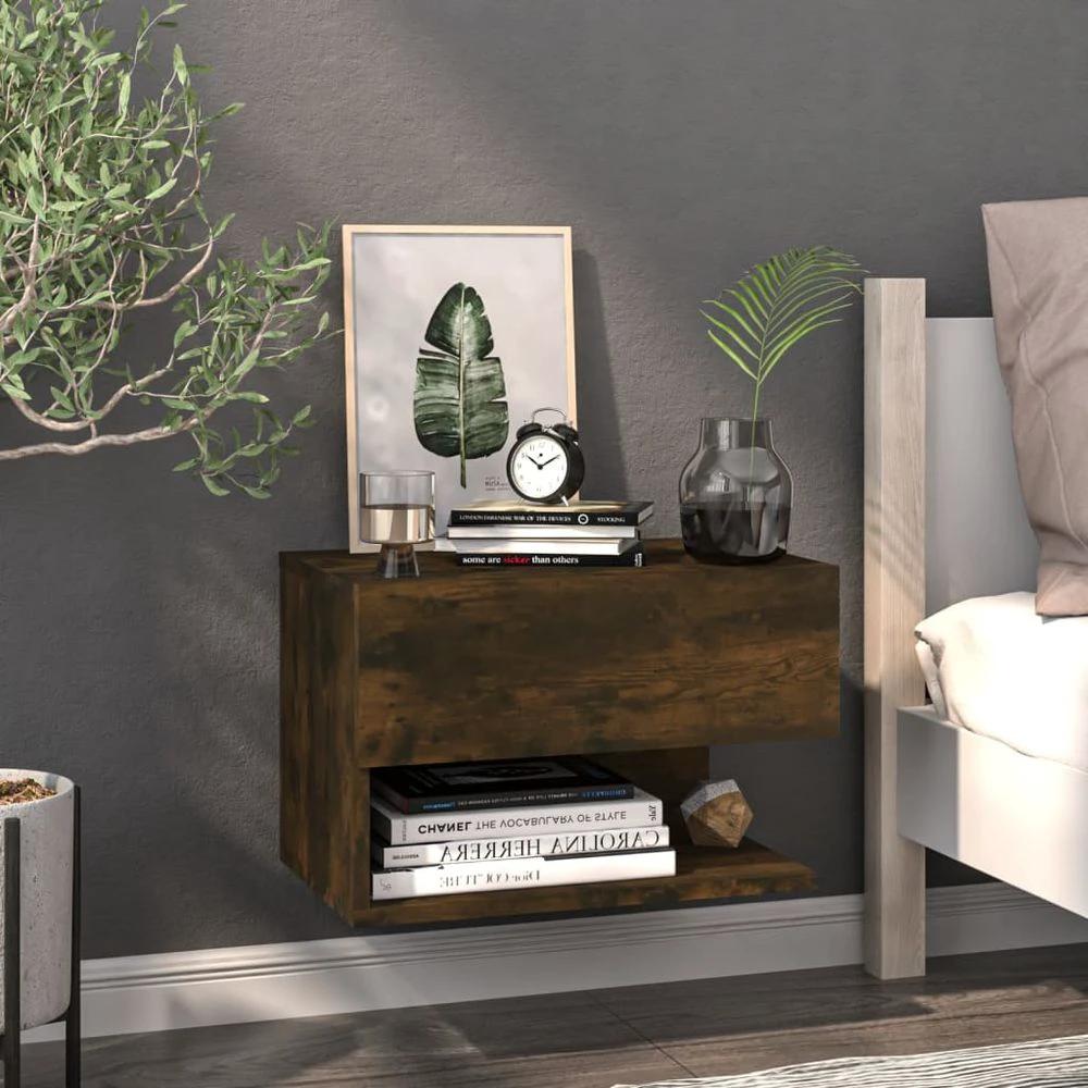 vidaXL Wall-mounted Bedside Cabinet Smoked Oak - Nightstands Bedside Table