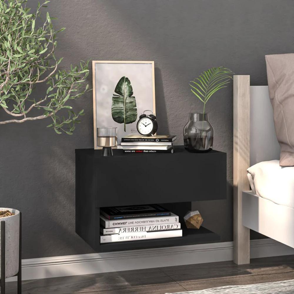 vidaXL Wall-mounted Bedside Cabinet Smoked Oak - Nightstands Bedside Table