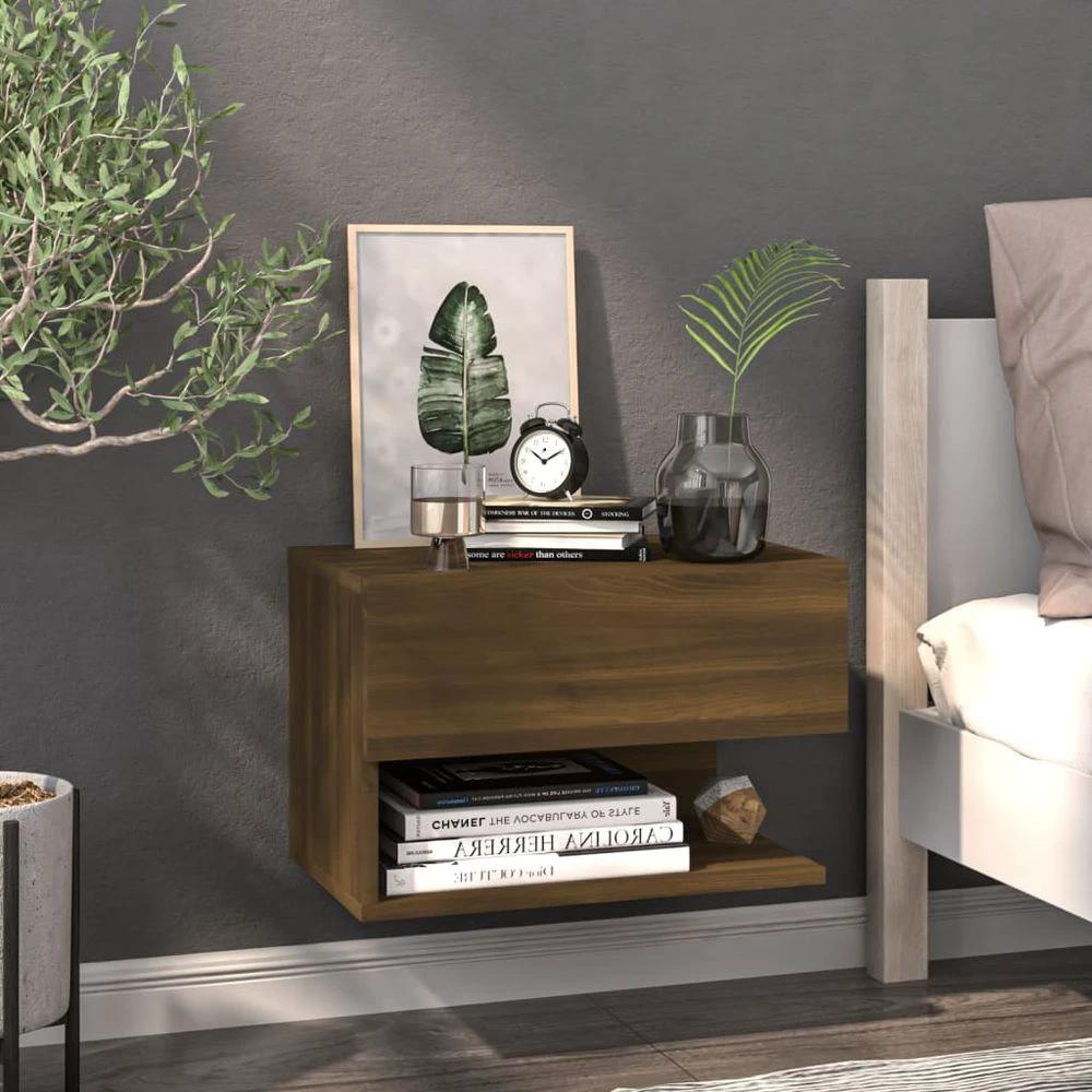 vidaXL Wall-mounted Bedside Cabinet Smoked Oak - Nightstands Bedside Table
