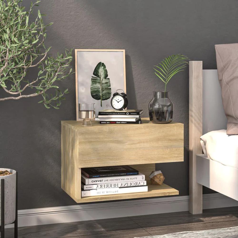 vidaXL Wall-mounted Bedside Cabinet Smoked Oak - Nightstands Bedside Table