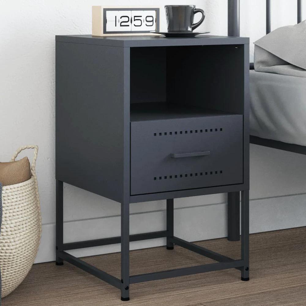Bedside Cabinet Black 36x39x60.5 cm vidaXL Steel by vidaXL