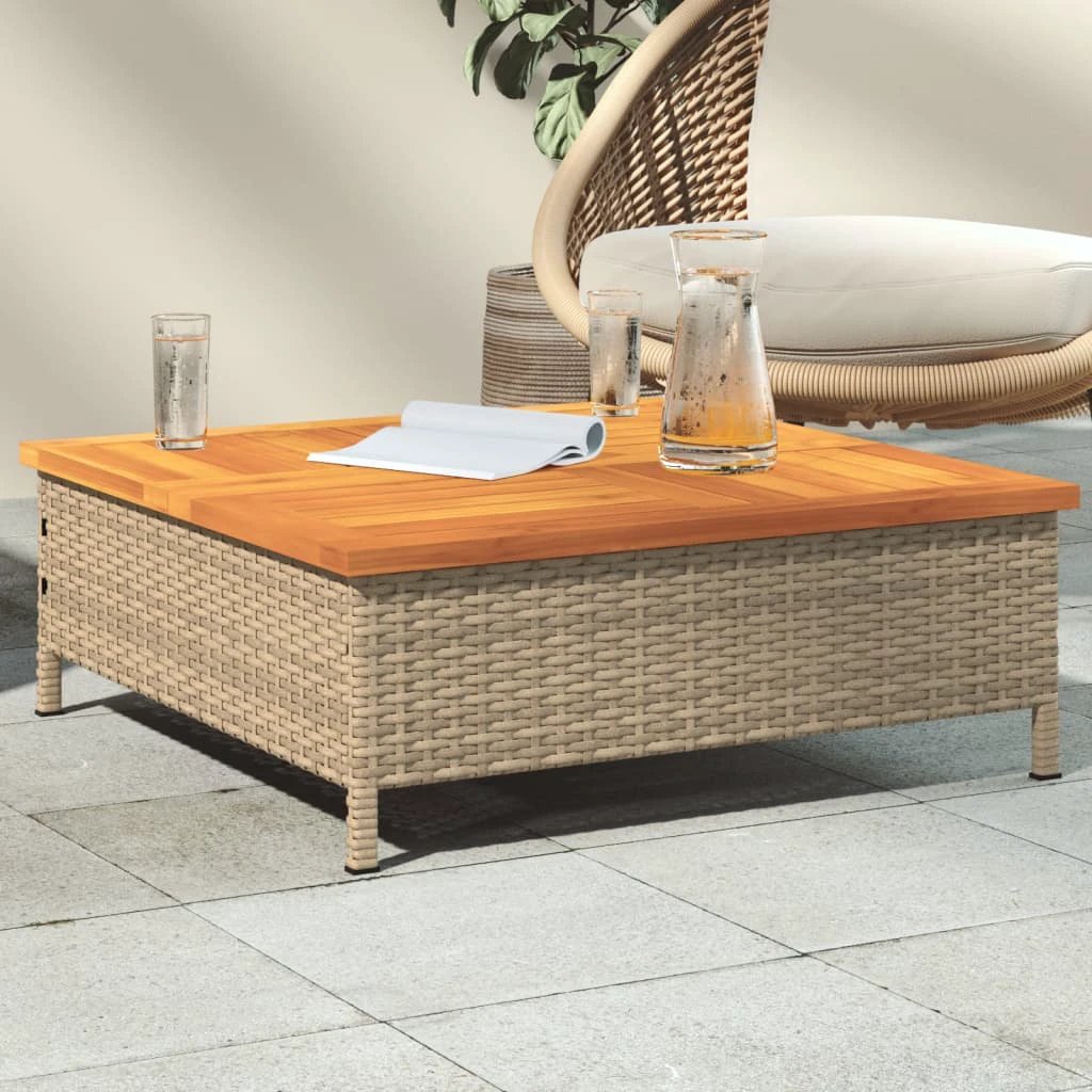 vidaXL Garden Table Black 70x70x25 cm Rattan and Acacia Wood -