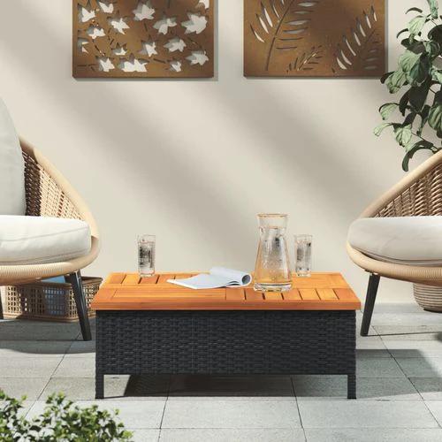 vidaXL Garden Table Black 70x70x25 cm Rattan and Acacia Wood -
