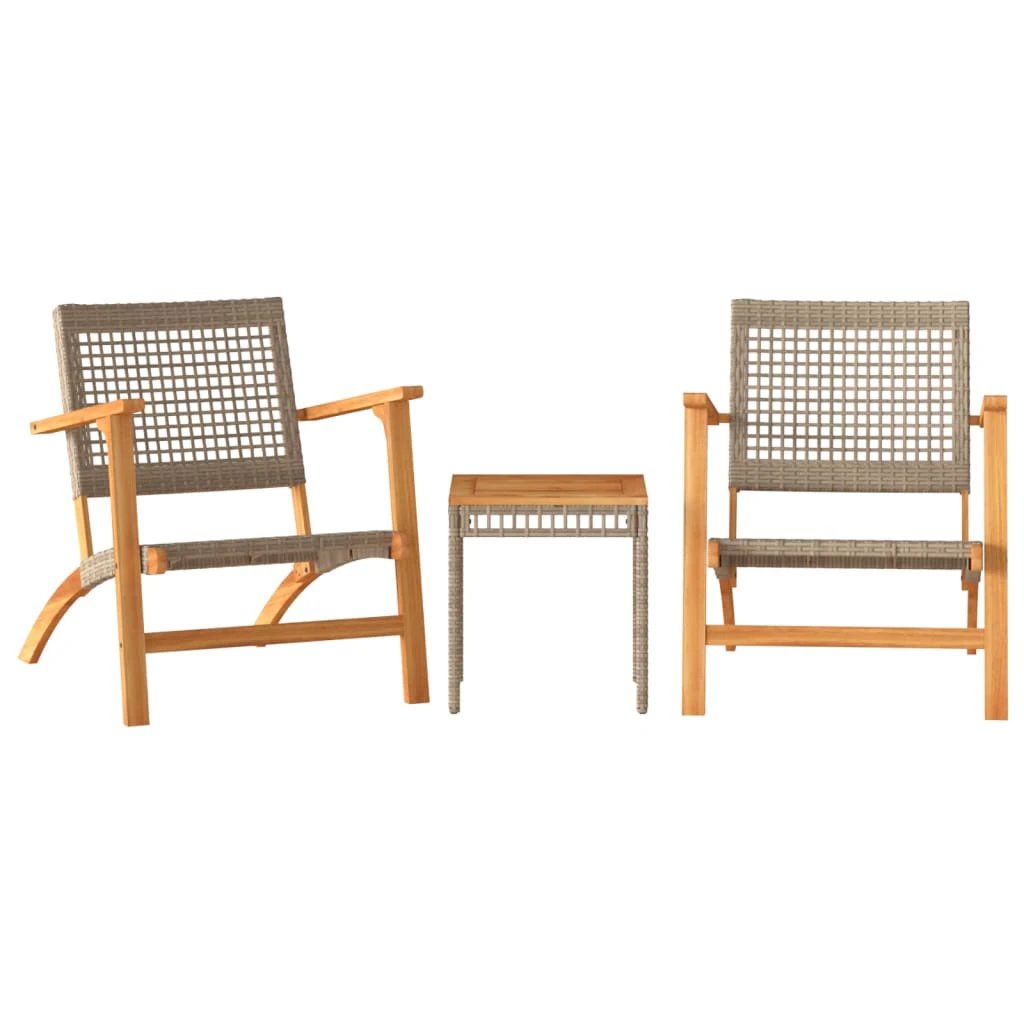 vidaXL 3 Piece Bistro Set Black Poly Rattan and Solid Wood Acacia - Bistro Sets