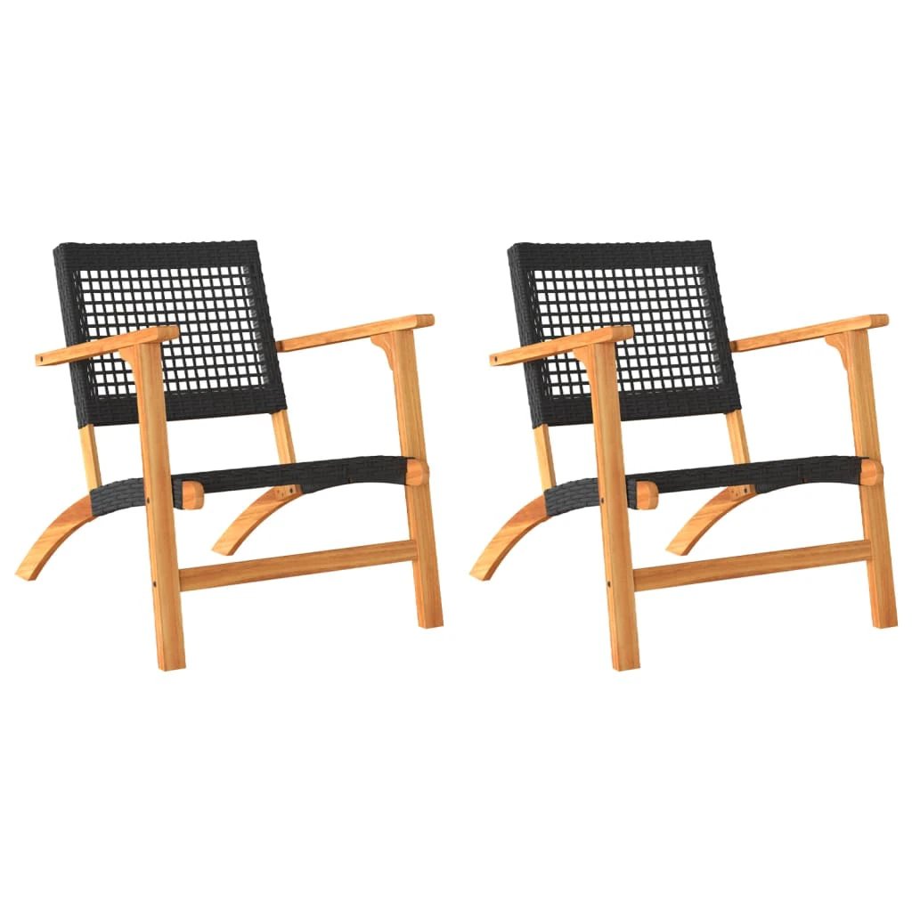 vidaXL 3 Piece Bistro Set Black Poly Rattan and Solid Wood Acacia - Bistro Sets