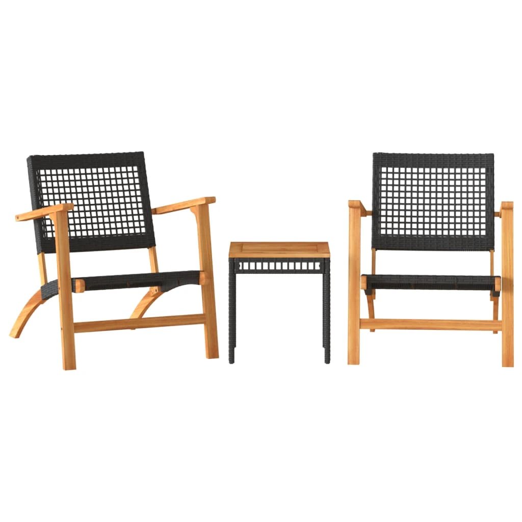 vidaXL 3 Piece Bistro Set Black Poly Rattan and Solid Wood Acacia - Bistro Sets