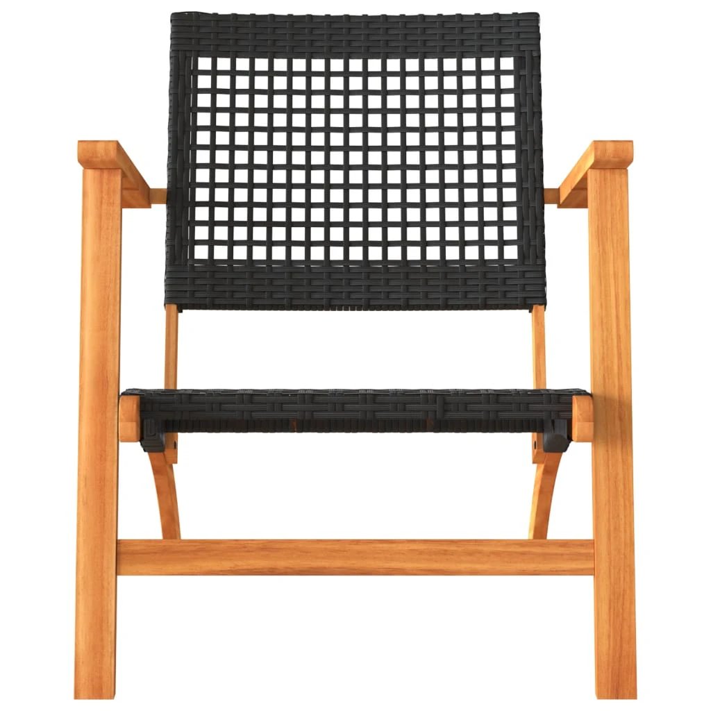 vidaXL 3 Piece Bistro Set Black Poly Rattan and Solid Wood Acacia - Bistro Sets