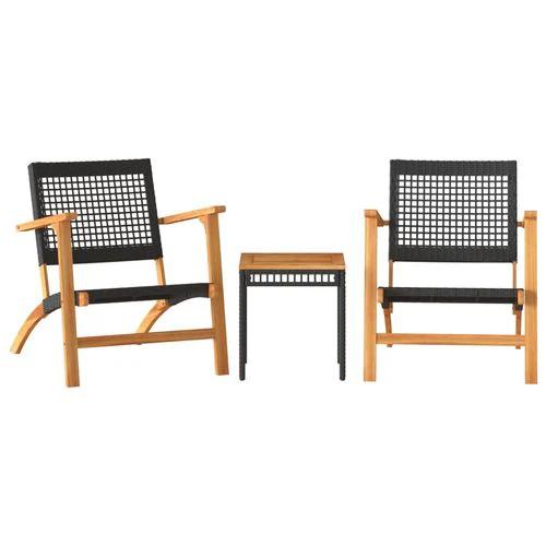 vidaXL 3 Piece Bistro Set Black Poly Rattan and Solid Wood Acacia by vidaXL