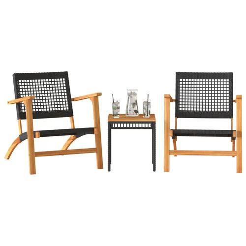 vidaXL 3 Piece Bistro Set Black Poly Rattan and Solid Wood Acacia by vidaXL