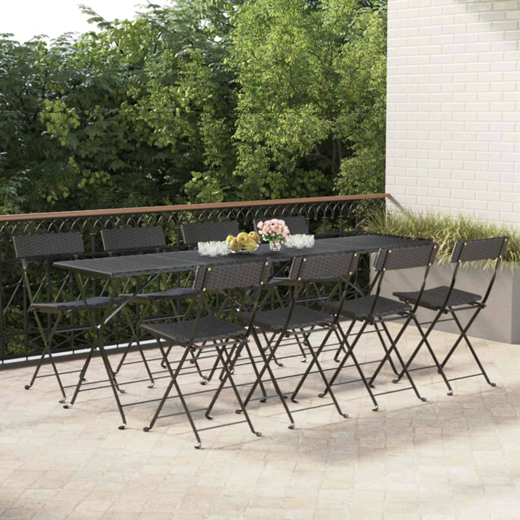 vidaXL Folding Bistro Chairs 2 pcs Black Poly Rattan and Steel by vidaXL