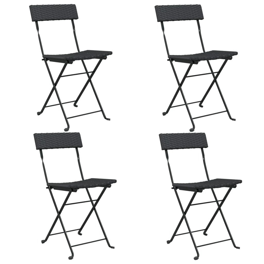 vidaXL Folding Bistro Chairs 2 pcs Black Poly Rattan and Steel - Bistro Sets