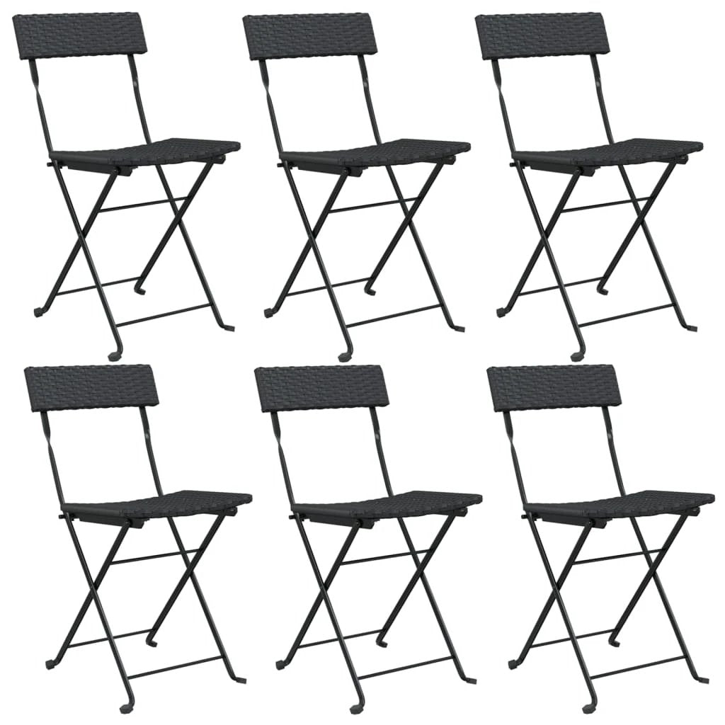 vidaXL Folding Bistro Chairs 2 pcs Black Poly Rattan and Steel - Bistro Sets