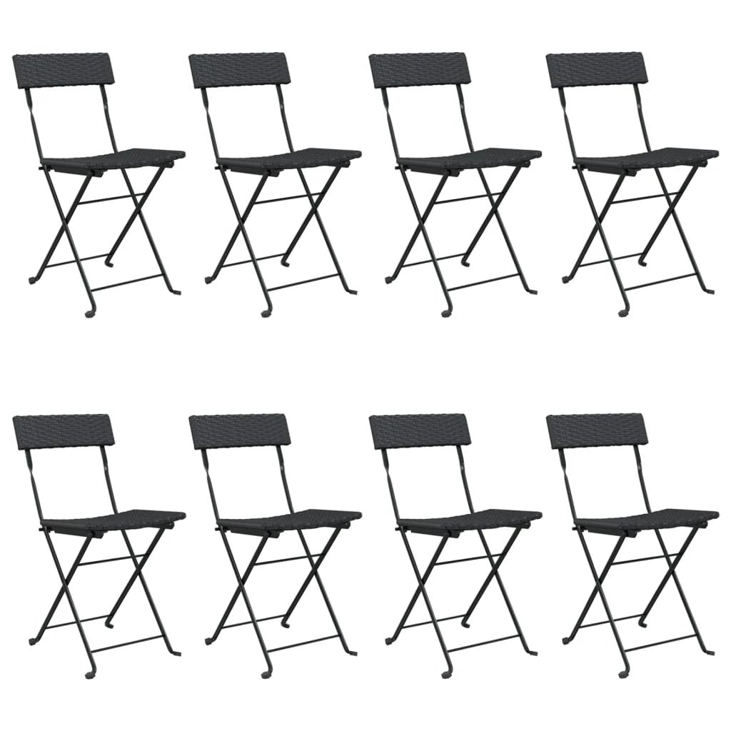 vidaXL Folding Bistro Chairs 2 pcs Black Poly Rattan and Steel by vidaXL
