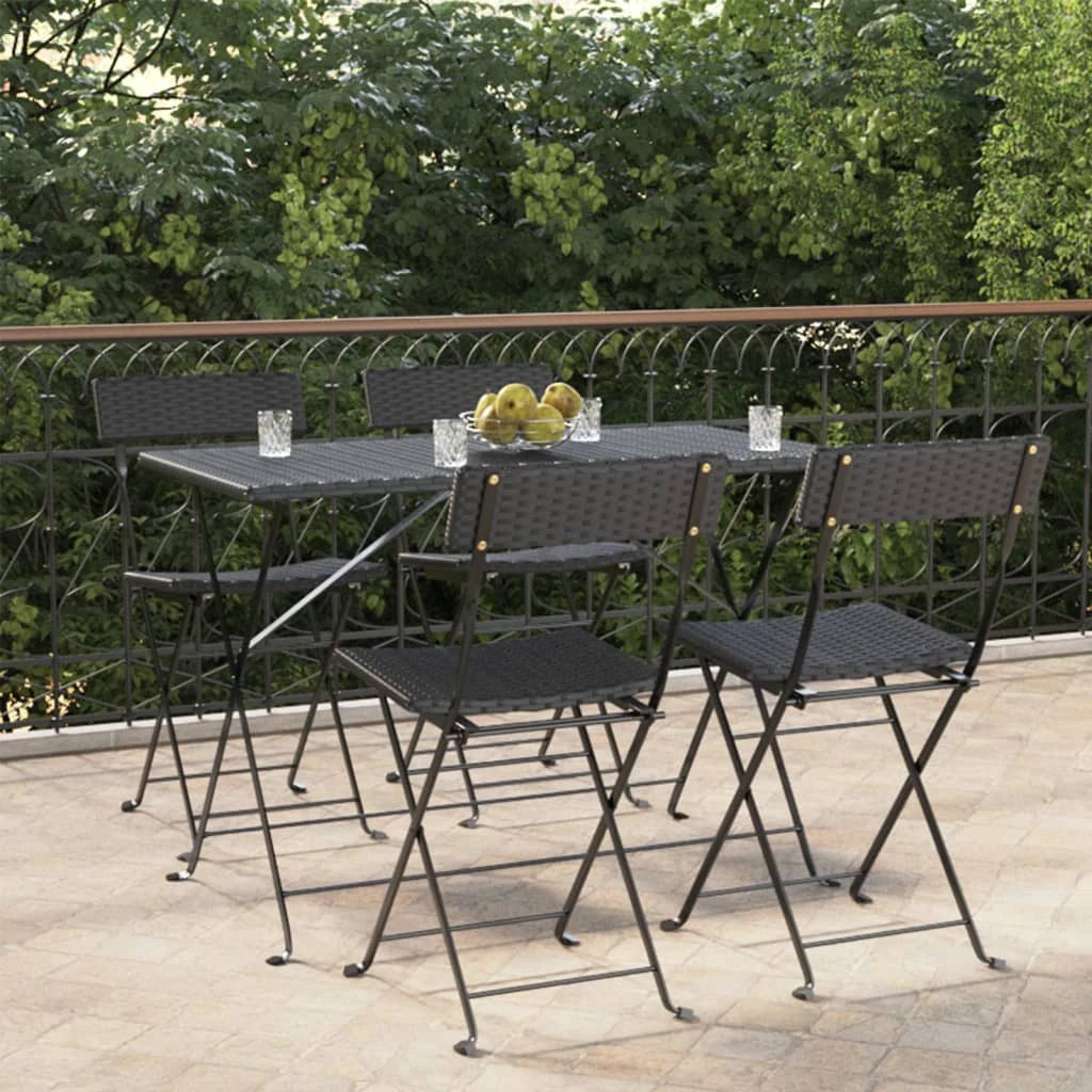 vidaXL Folding Bistro Chairs 2 pcs Black Poly Rattan and Steel - Bistro Sets