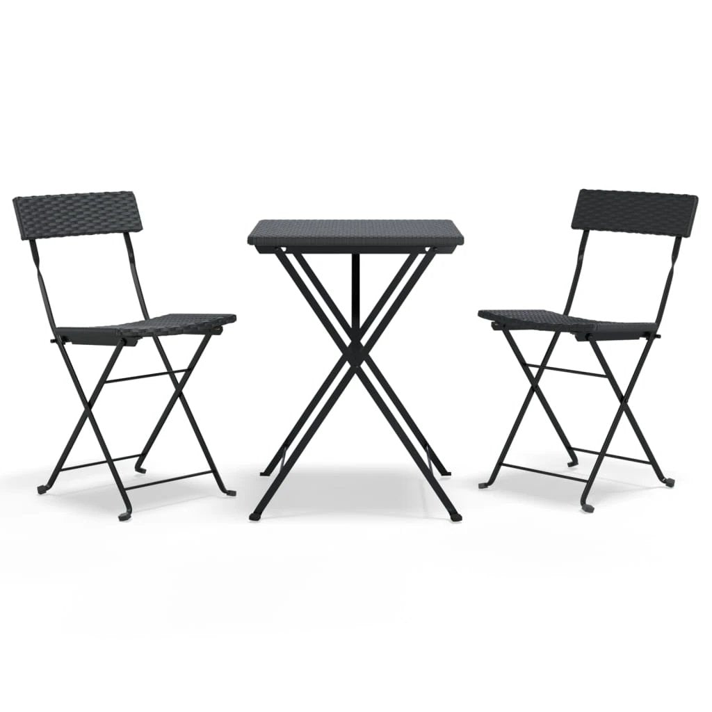 vidaXL vidaXL 3 Piece Folding Bistro Set Black Poly Rattan - Bistro Sets
