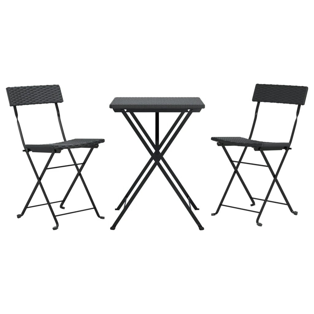 vidaXL vidaXL 3 Piece Folding Bistro Set Black Poly Rattan - Bistro Sets