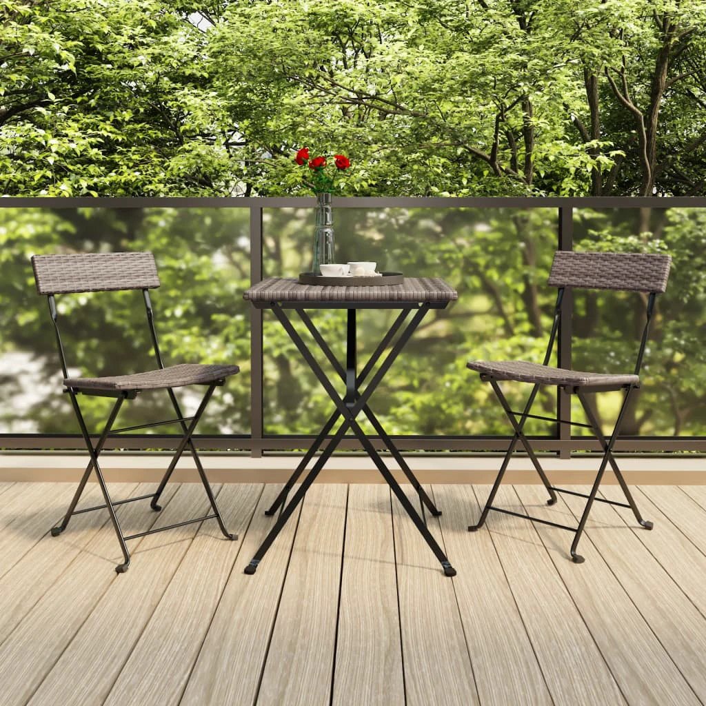 vidaXL vidaXL 3 Piece Folding Bistro Set Black Poly Rattan - Bistro Sets