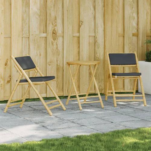 vidaXL 3 Piece Folding Bistro set with Cream White Cushions Bamboo by vidaXL