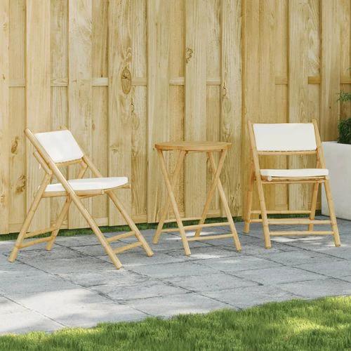 vidaXL 3 Piece Folding Bistro set with Cream White Cushions Bamboo by vidaXL
