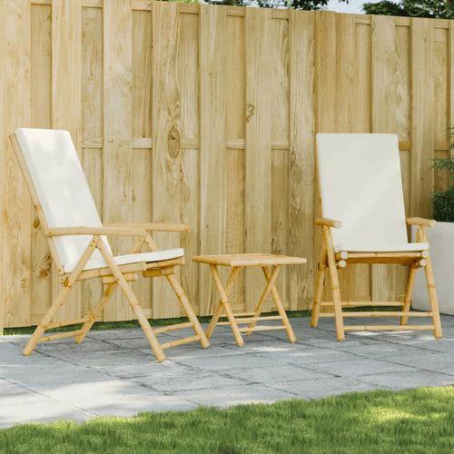 vidaXL 3 Piece Folding Bistro set with Cream White Cushions Bamboo by vidaXL