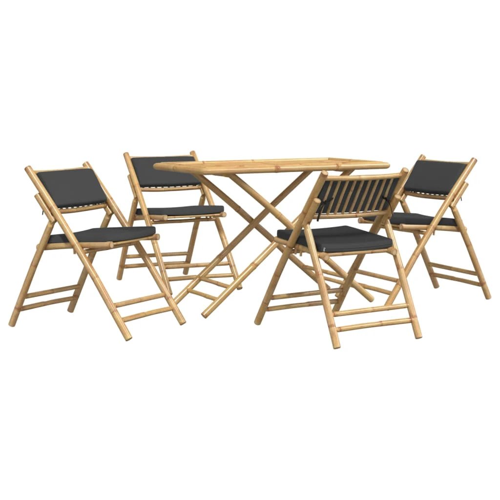 vidaXL 5 Piece Folding Bistro set with Cream White Cushions Bamboo by vidaXL
