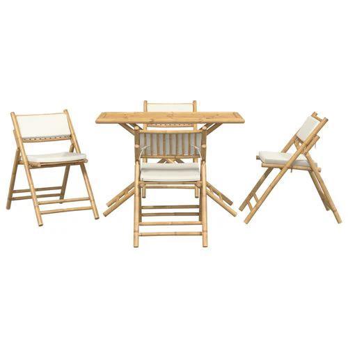 vidaXL 5 Piece Folding Bistro set with Cream White Cushions Bamboo - Bistro Sets