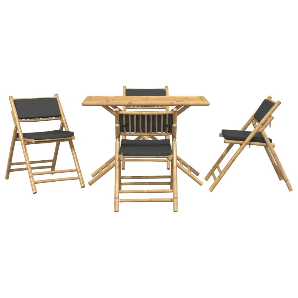 vidaXL 5 Piece Folding Bistro set with Cream White Cushions Bamboo by vidaXL