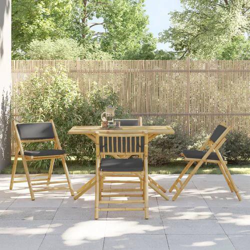 vidaXL 5 Piece Folding Bistro set with Cream White Cushions Bamboo by vidaXL