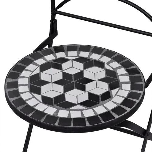 vidaXL 3 Piece Bistro Set Ceramic Tile Black and White - Bistro Sets